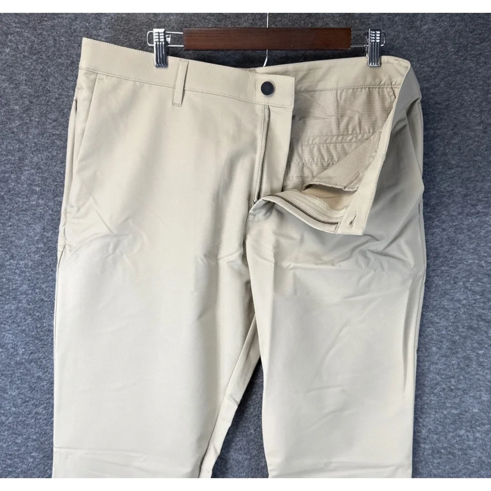 NWT Banana Republic Flat Front Pant Men 36x29 Tan Performance Polyester Trousers